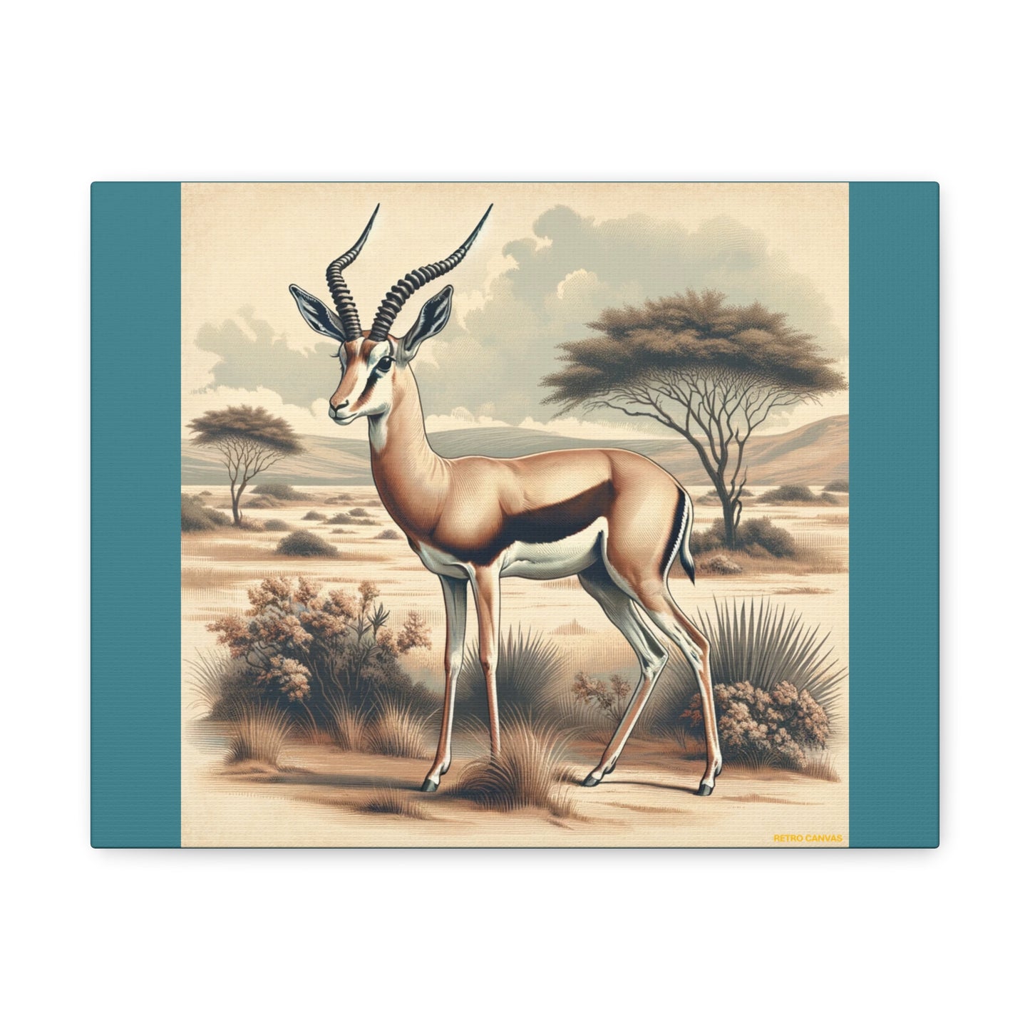 Gazelle Animal Wall Art - Vintage Green Canvas