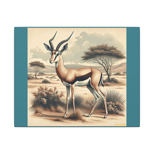 Gazelle Animal Wall Art - Vintage Green Canvas