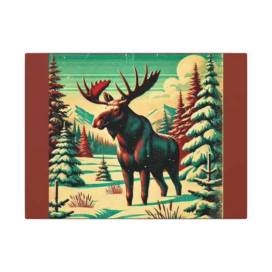 Retro Styled Moose - Burnt Umber Canvas, Animal Wall Art, Nursery Idea-Winter Scene