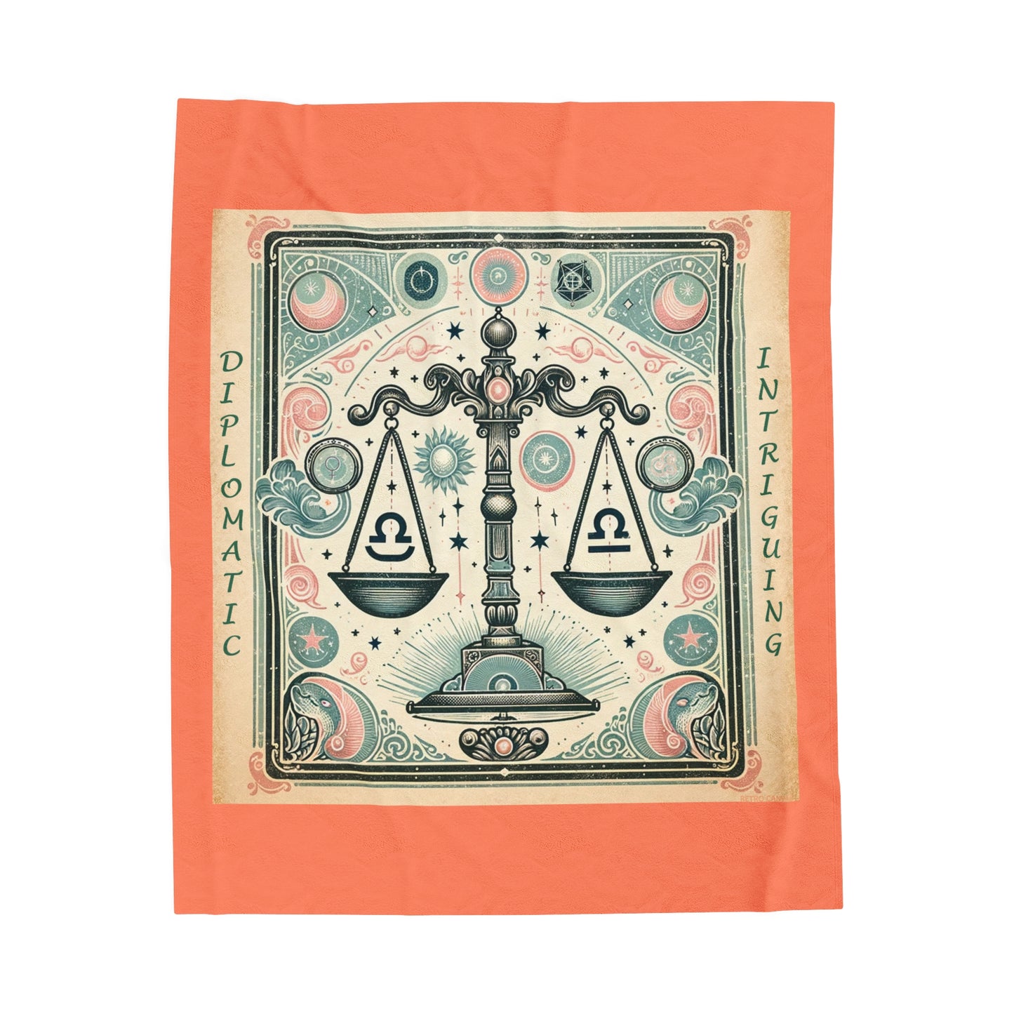 Vintage Libra Zodiac - Salmon Velveteen Plush Blanket