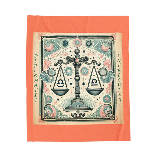 Vintage Libra Zodiac - Salmon Velveteen Plush Blanket