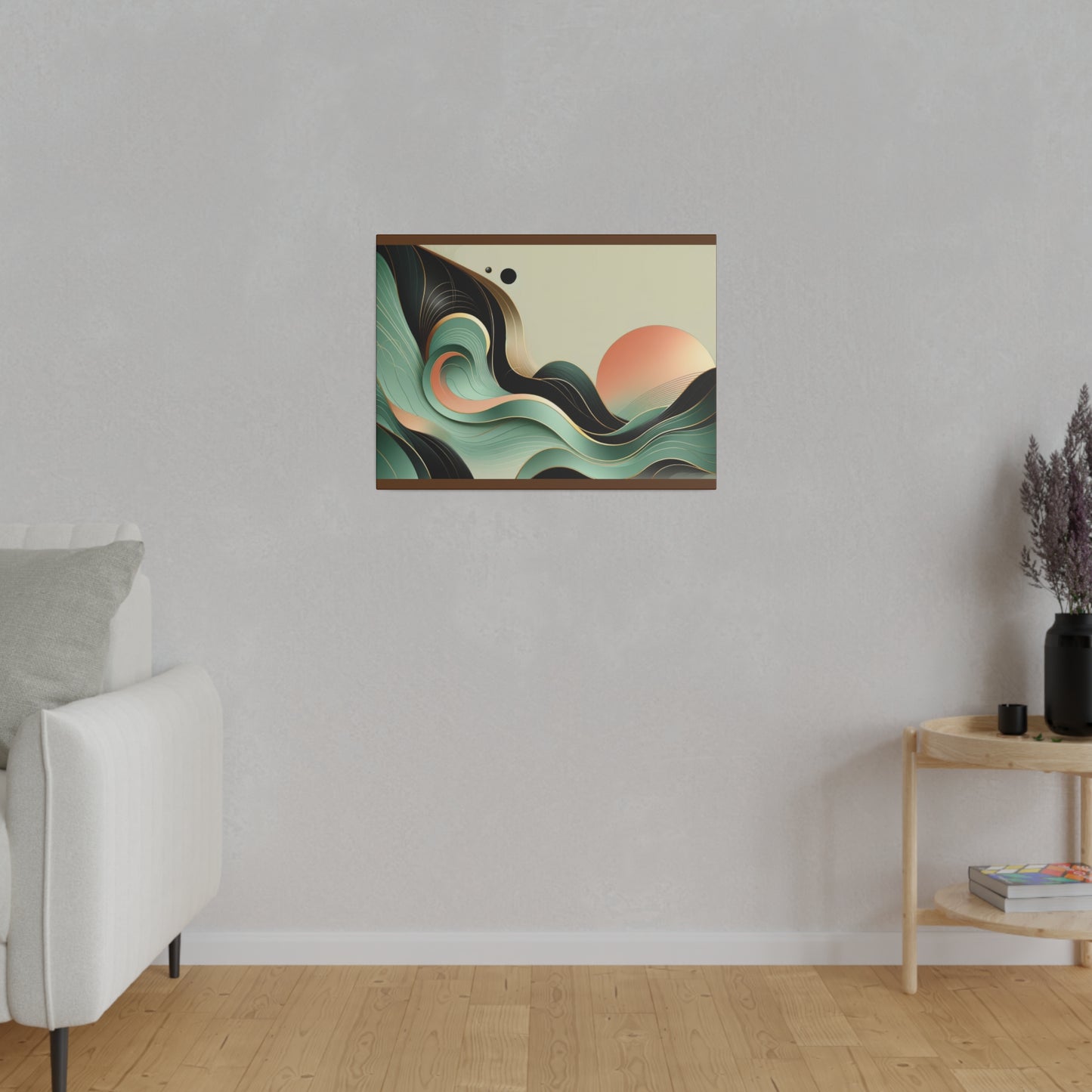 Sunrise Abstract Wall Art for Office Art for Living Room Green Black Gold Art on Brown Canvas