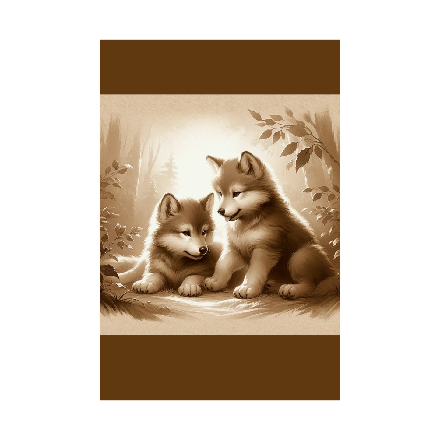 Wolf Cubs |Brown Matte Vertical Poster