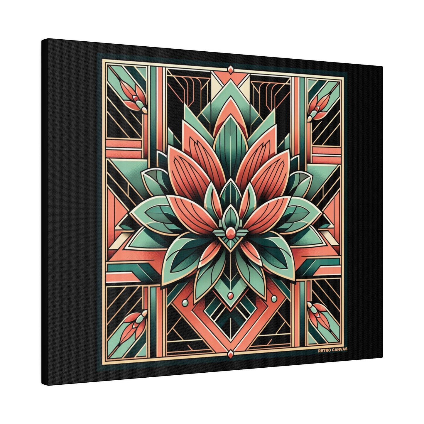 Lotus Art Deco Wall Art on Black Stretched Canvas