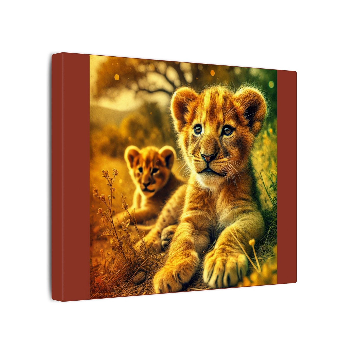 Lion Cubs Burnt Umber Canvas Print| Resting Under Savanna Tree | Wildlife Wall Art | Safari Nature Animal Canvas| Nursery or Rustic Decor