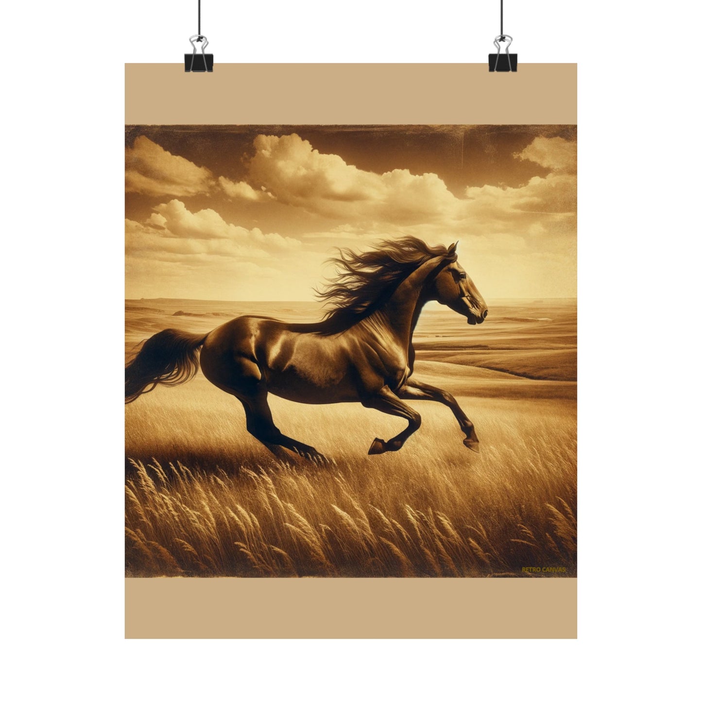 Running Horse Animal Wall Art for Nursery - Tan Matte Poster