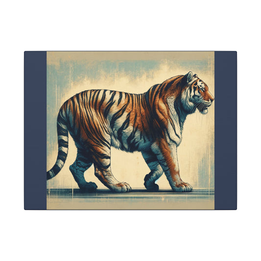 Tiger Safari Animal Wall Art - Blue Canvas