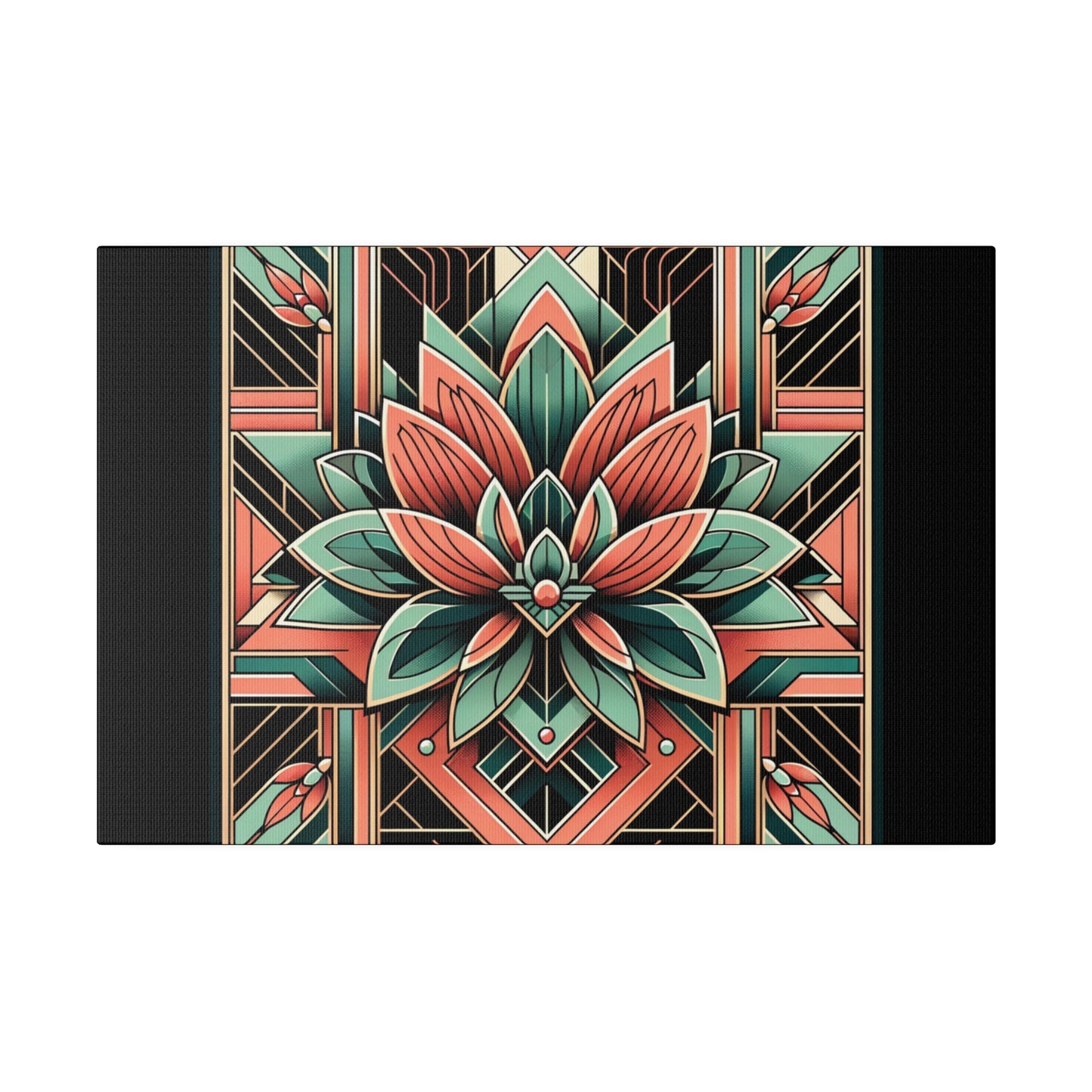 Lotus Art Deco Wall Art on Black Stretched Canvas