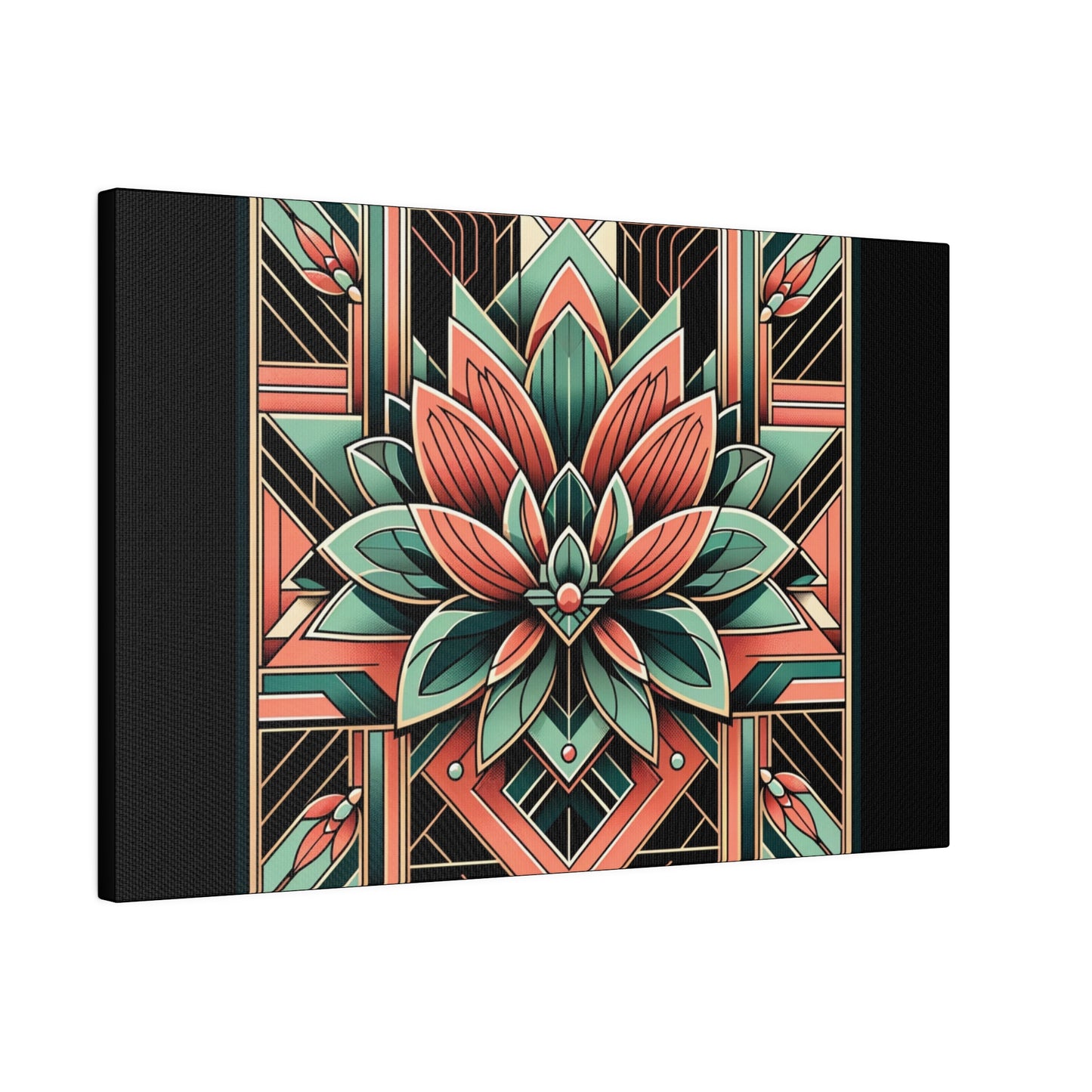 Lotus Art Deco Wall Art on Black Stretched Canvas