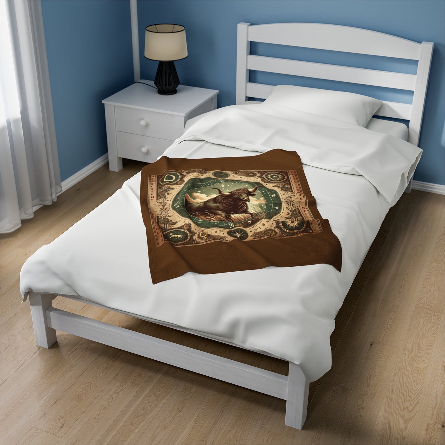 Vintage Taurus Zodiac - Brown Velveteen Plush Blanket