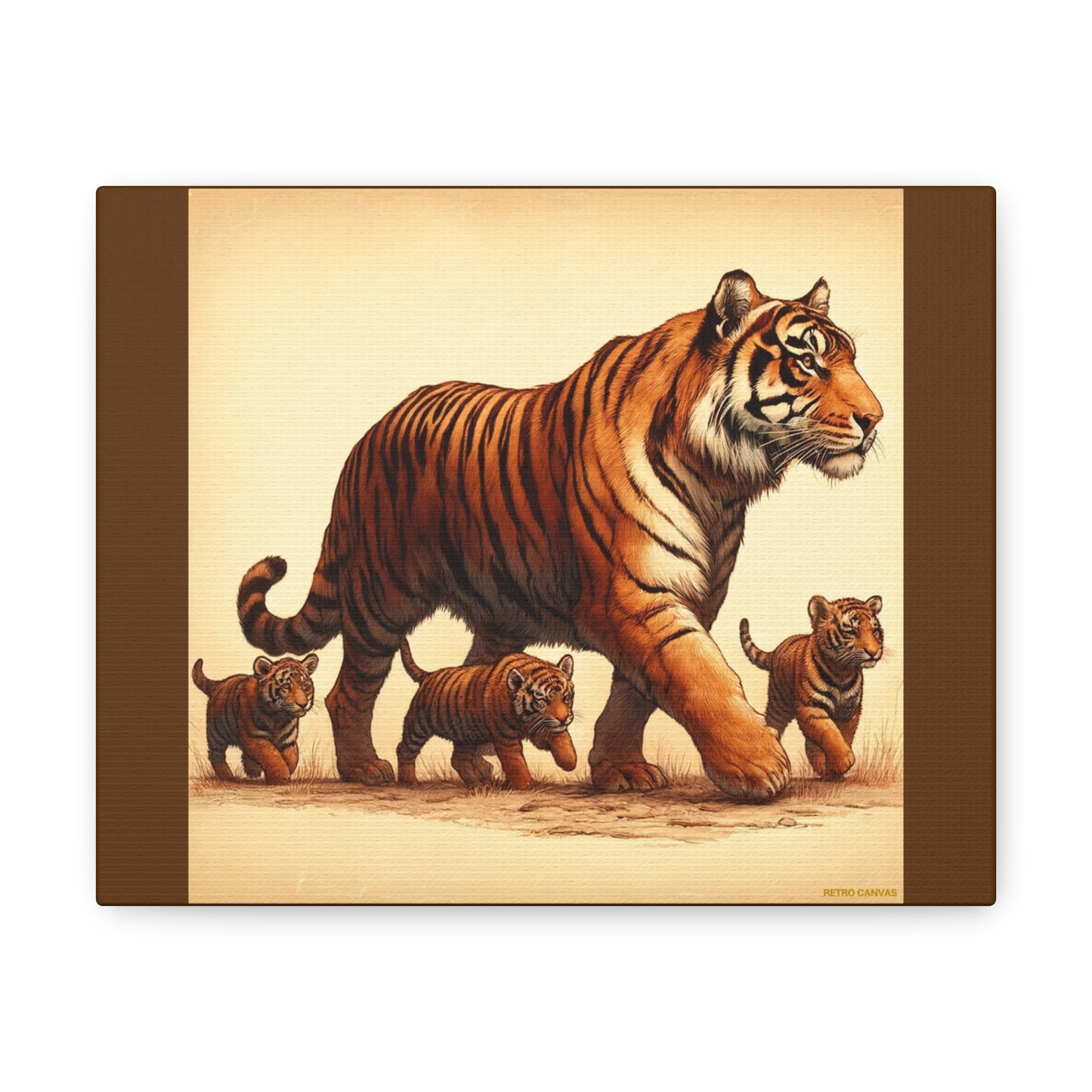 Décoration murale représentant une famille de tigres – Toile marron