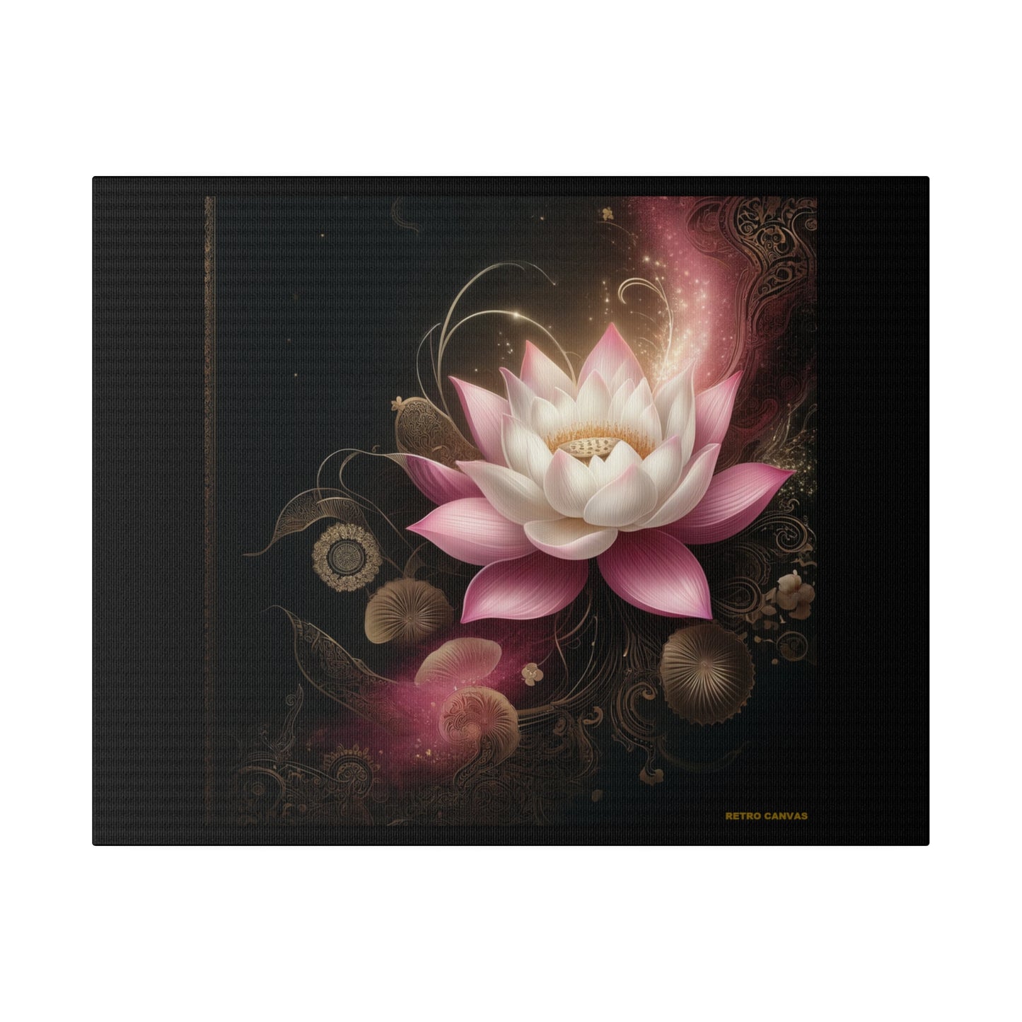 Ethereal Lotus Wall Art on Black Stretched Canvas