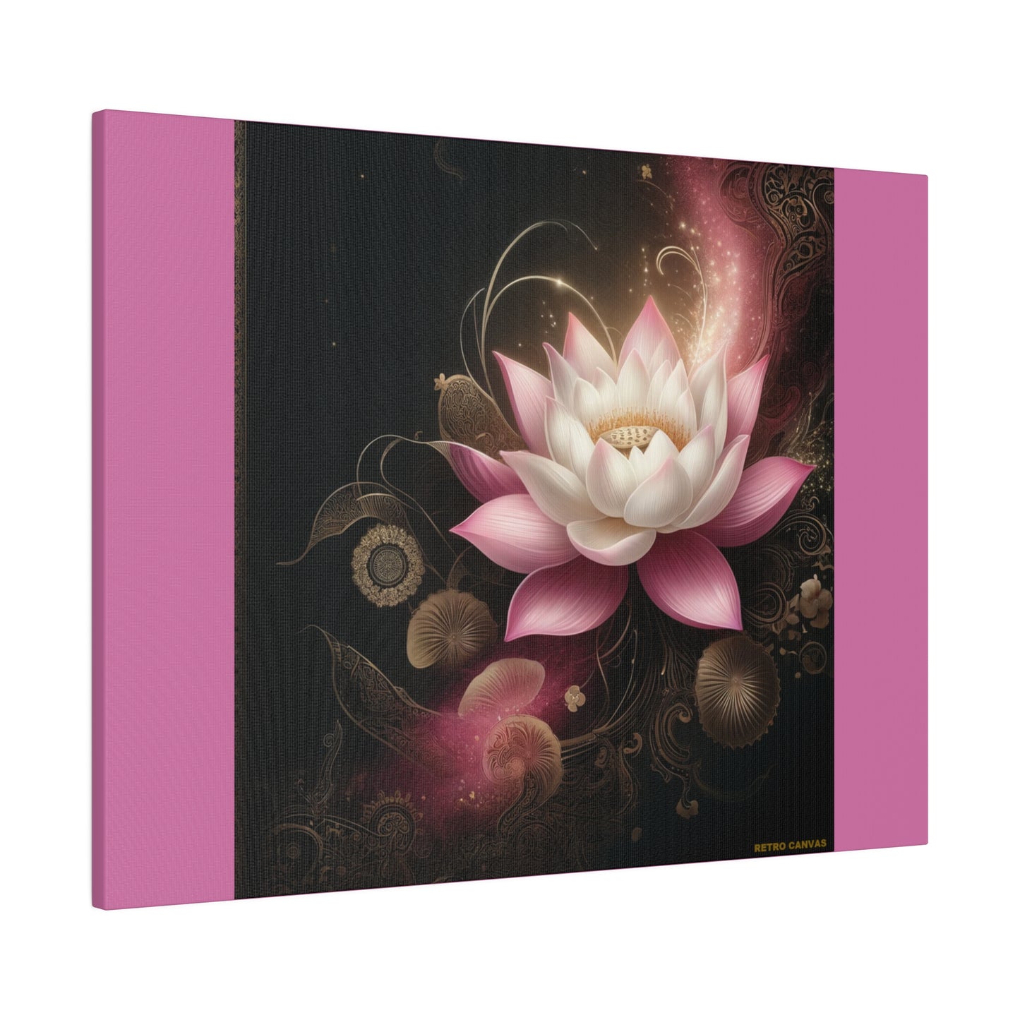 Ethereal Lotus Wall Art on Pink Stretched Canvas