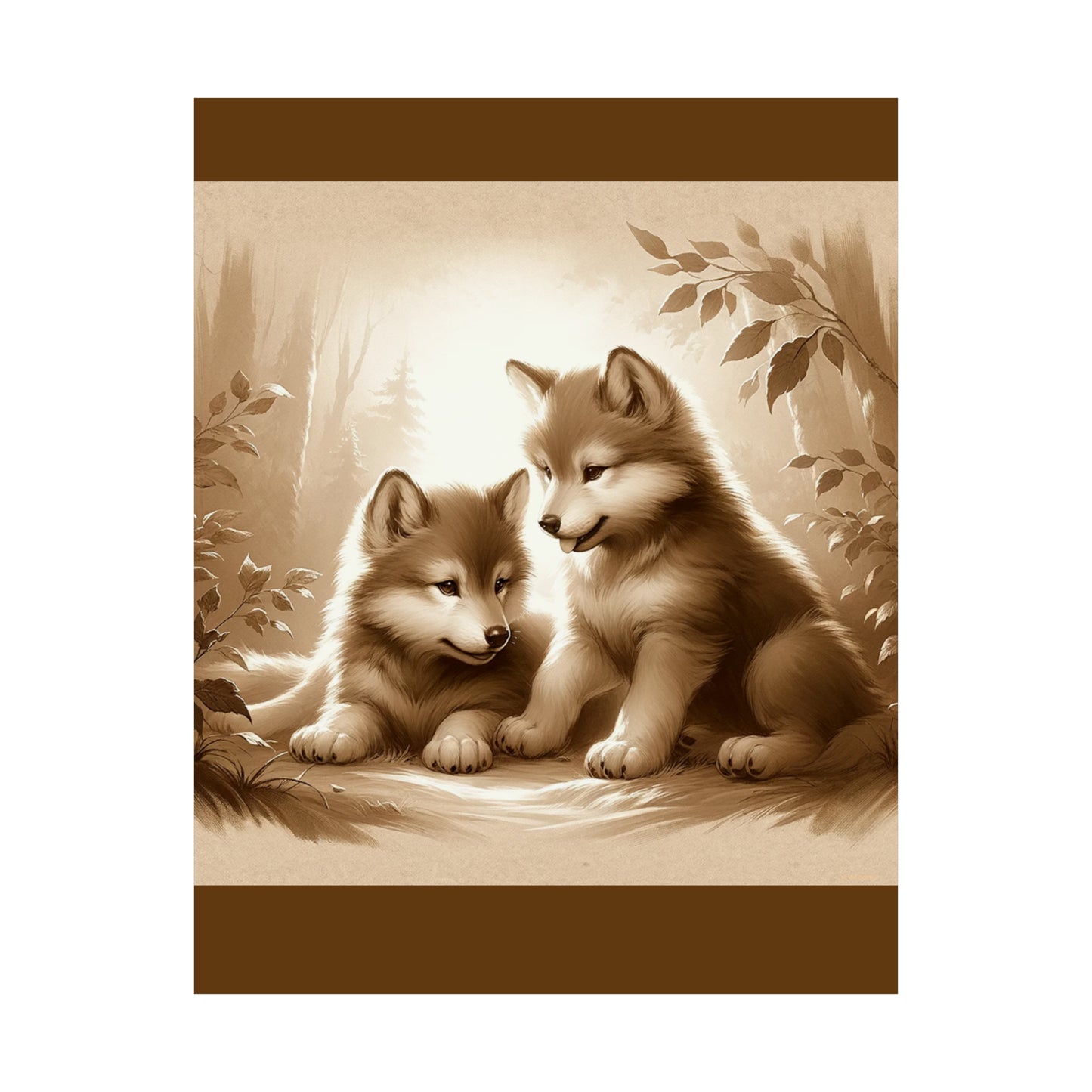 Wolf Cubs |Brown Matte Vertical Poster