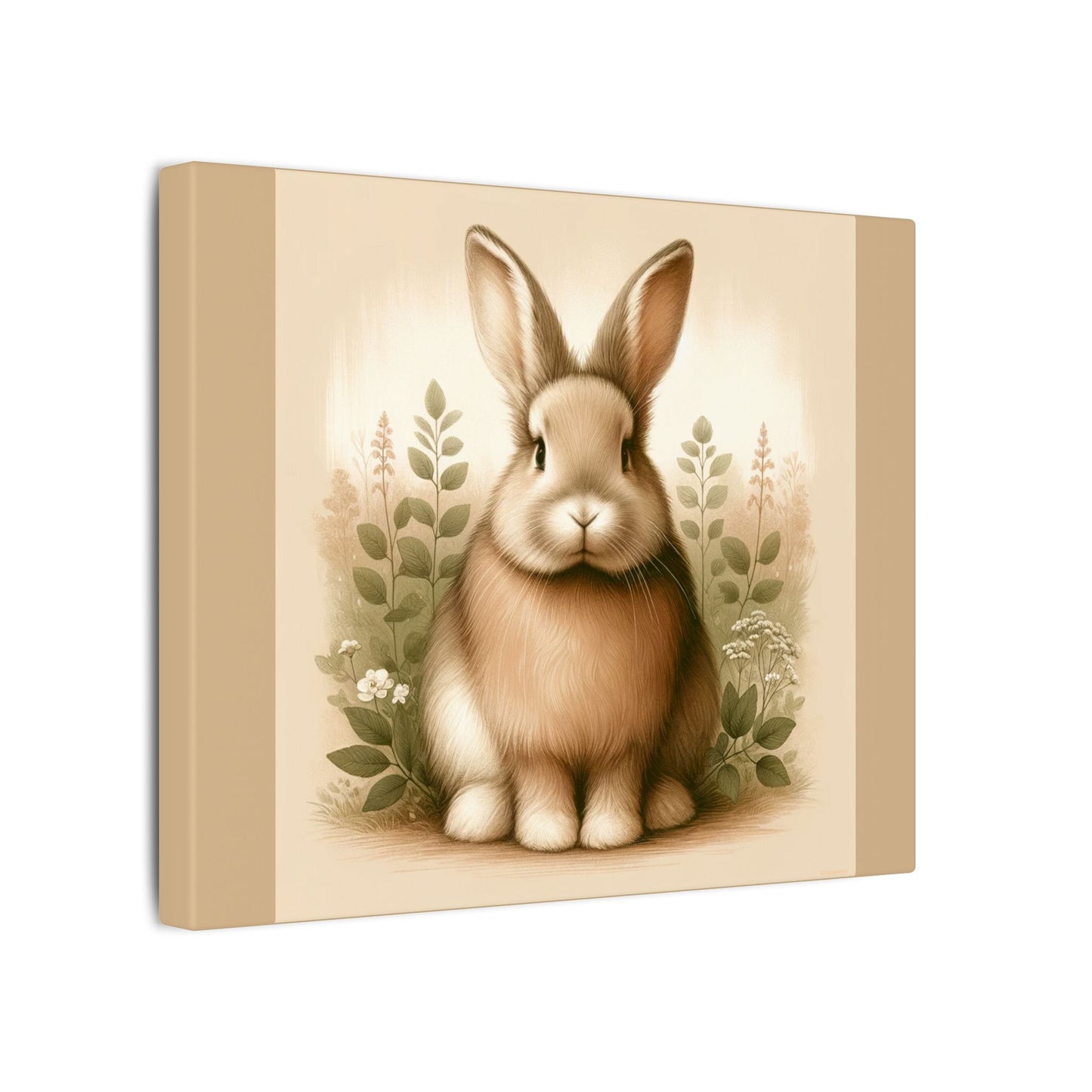 Portrait de lapin vintage - Toile enveloppée beige