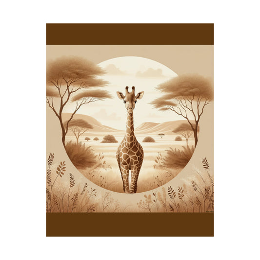 Affiche murale pour chambre d'enfant avec portrait de girafe | Affiche verticale mate marron