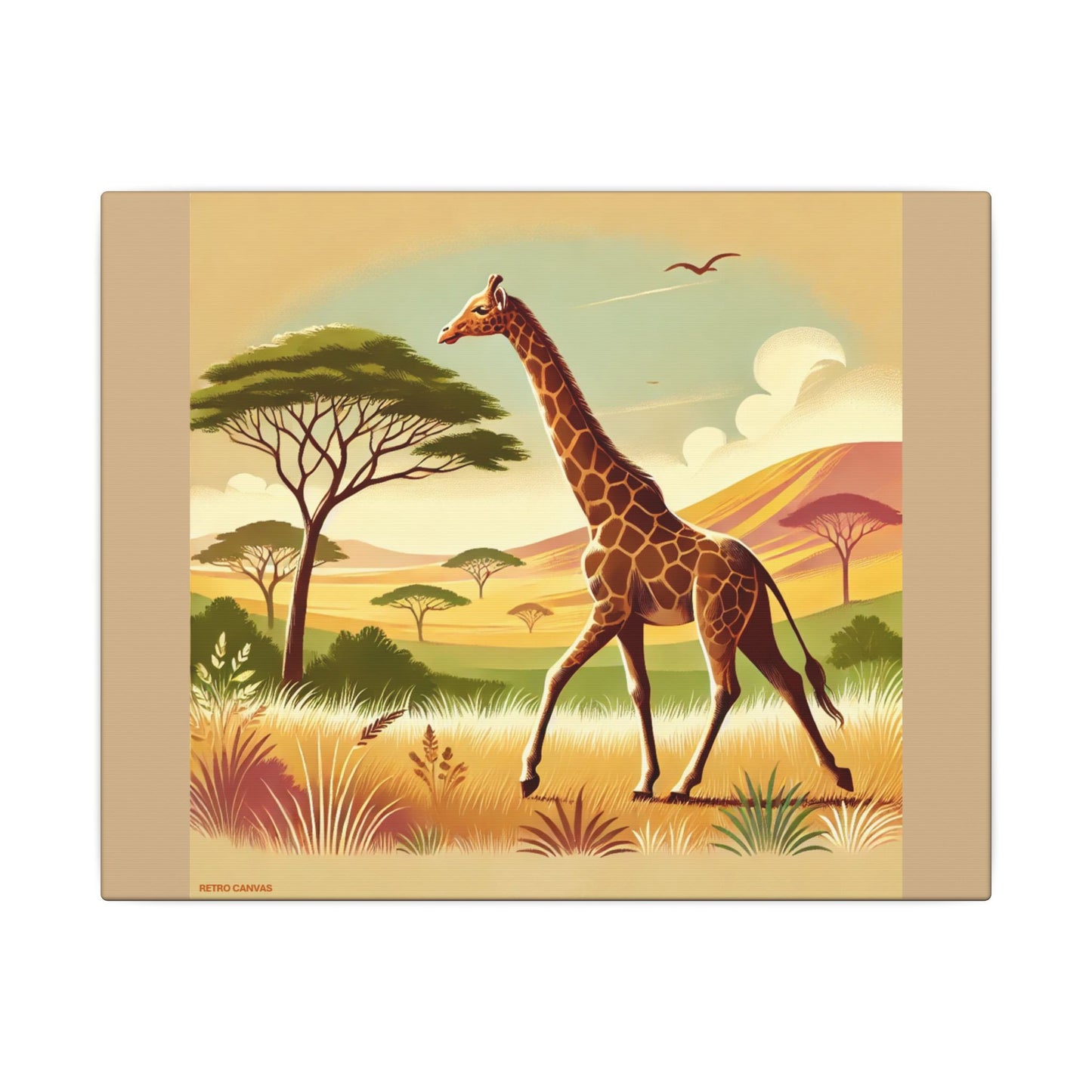 Giraffe Portrait on Savanna Summer Tan Canvas