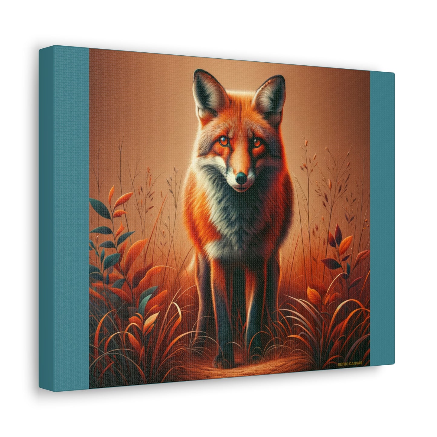 Fox Vibrant Animal Wall Art - Vintage Green Canvas