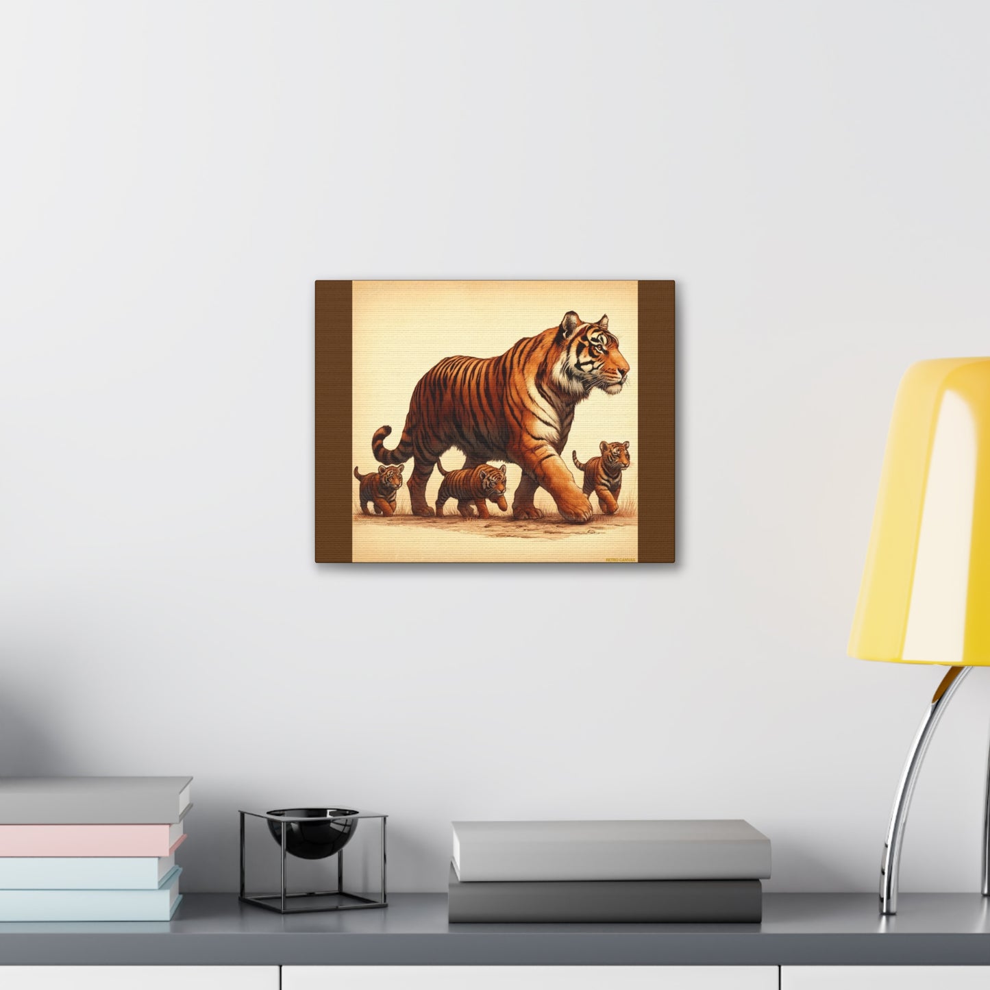 Tiger Family Animal Wall Art - Brown Canvas