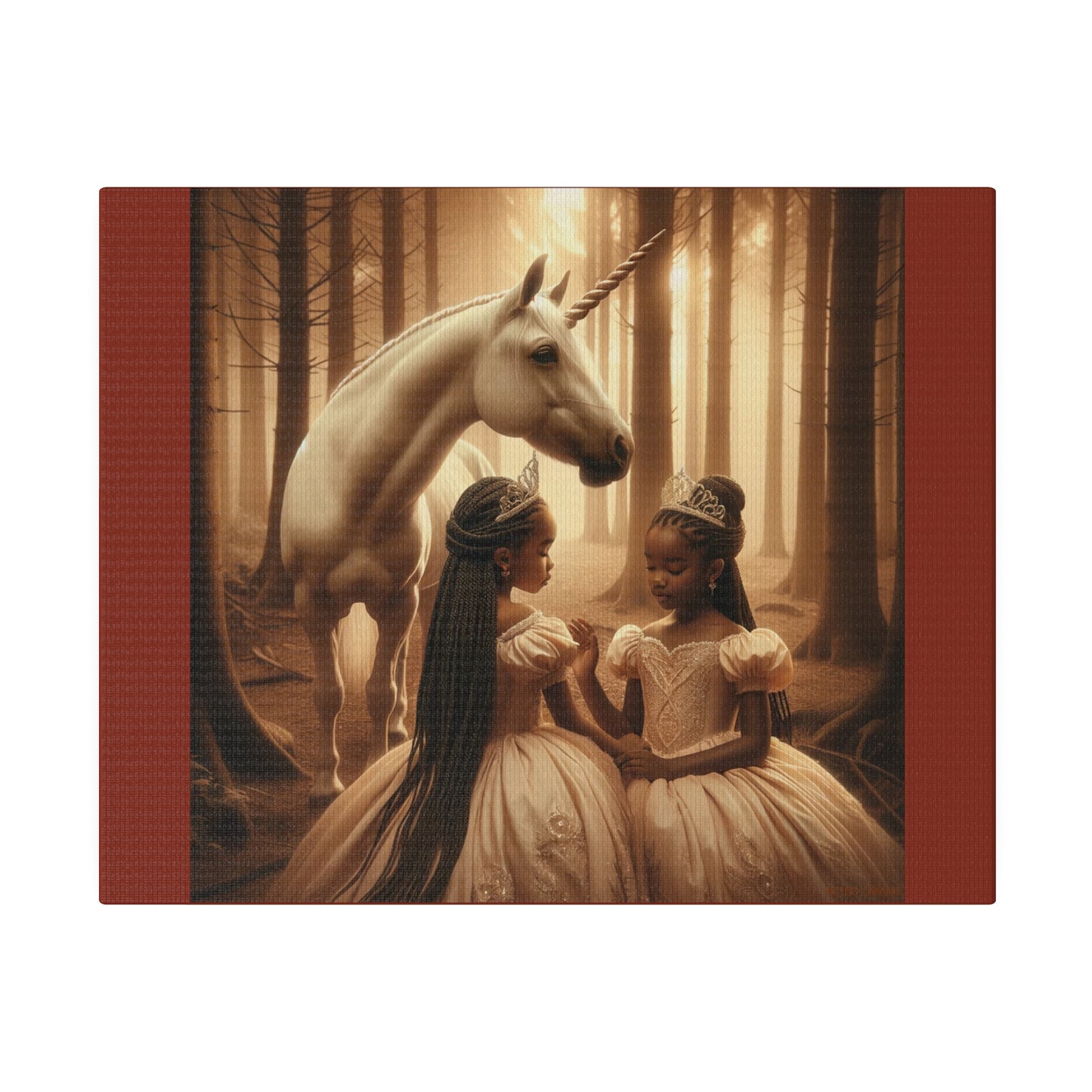 Princesses and Unicorn - Burnt Umber Stretched Canvas