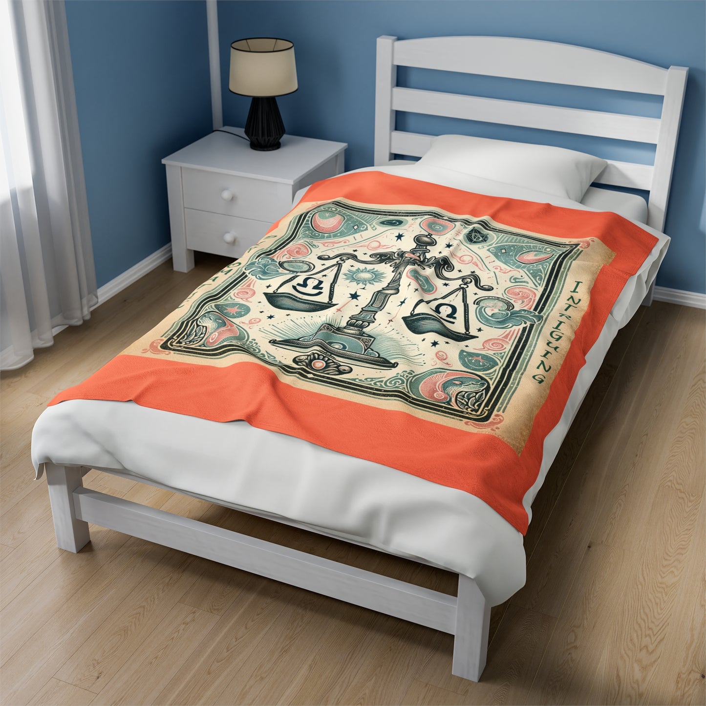 Vintage Libra Zodiac - Salmon Velveteen Plush Blanket