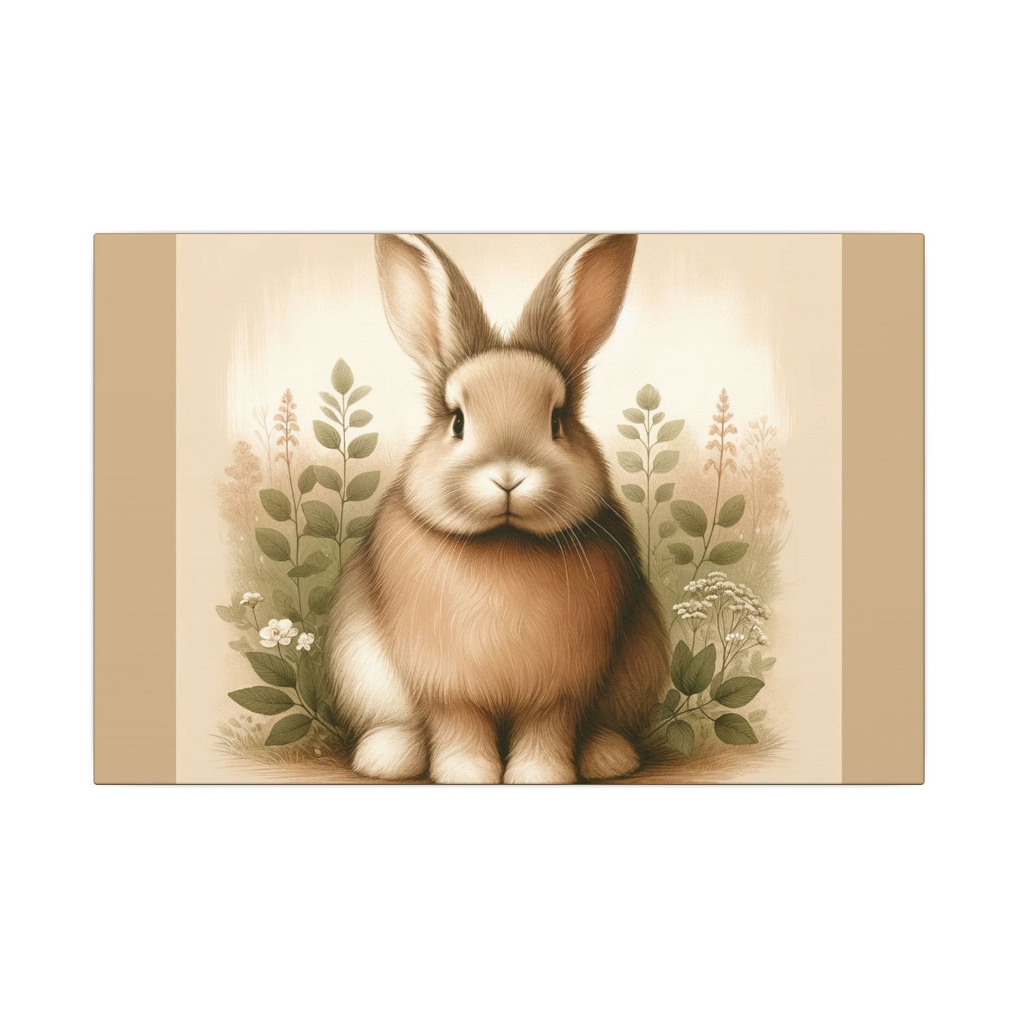 Portrait de lapin vintage - Toile enveloppée beige