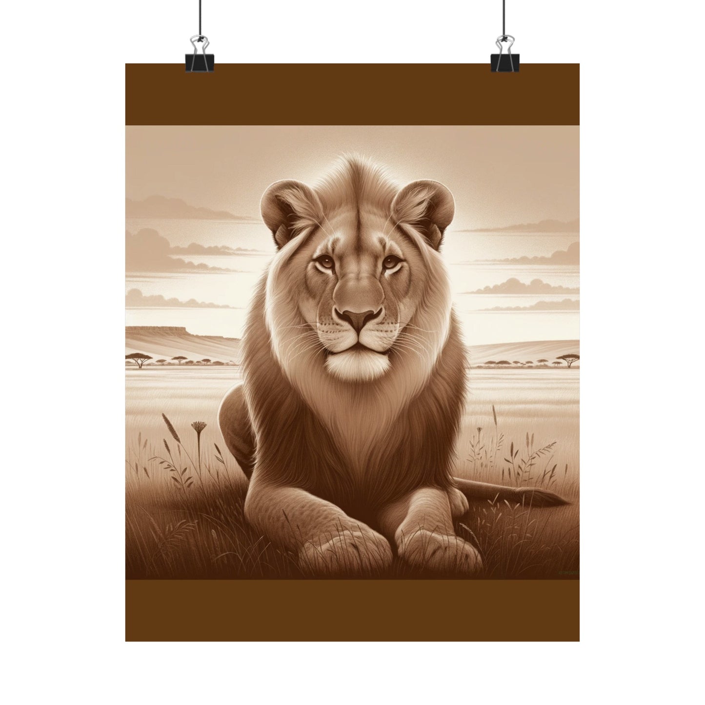 Majestic Lion Safari Animal Wall Art - Brown Matte Poster