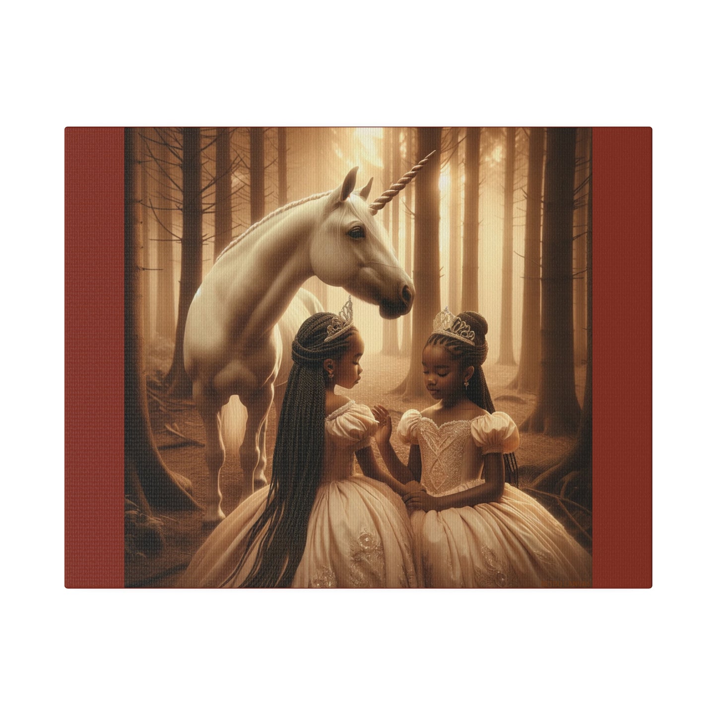 Princesses and Unicorn - Burnt Umber Stretched Canvas