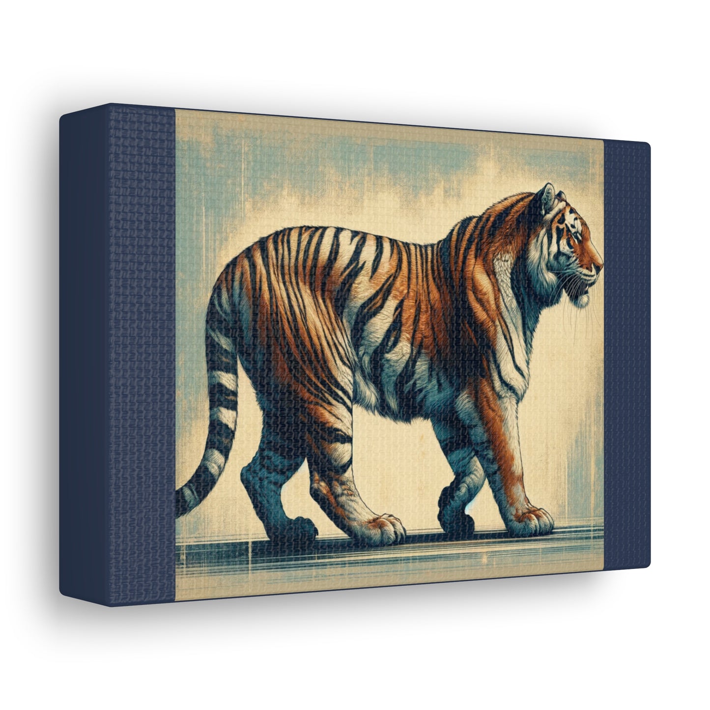 Tiger Safari Animal Wall Art - Blue Canvas