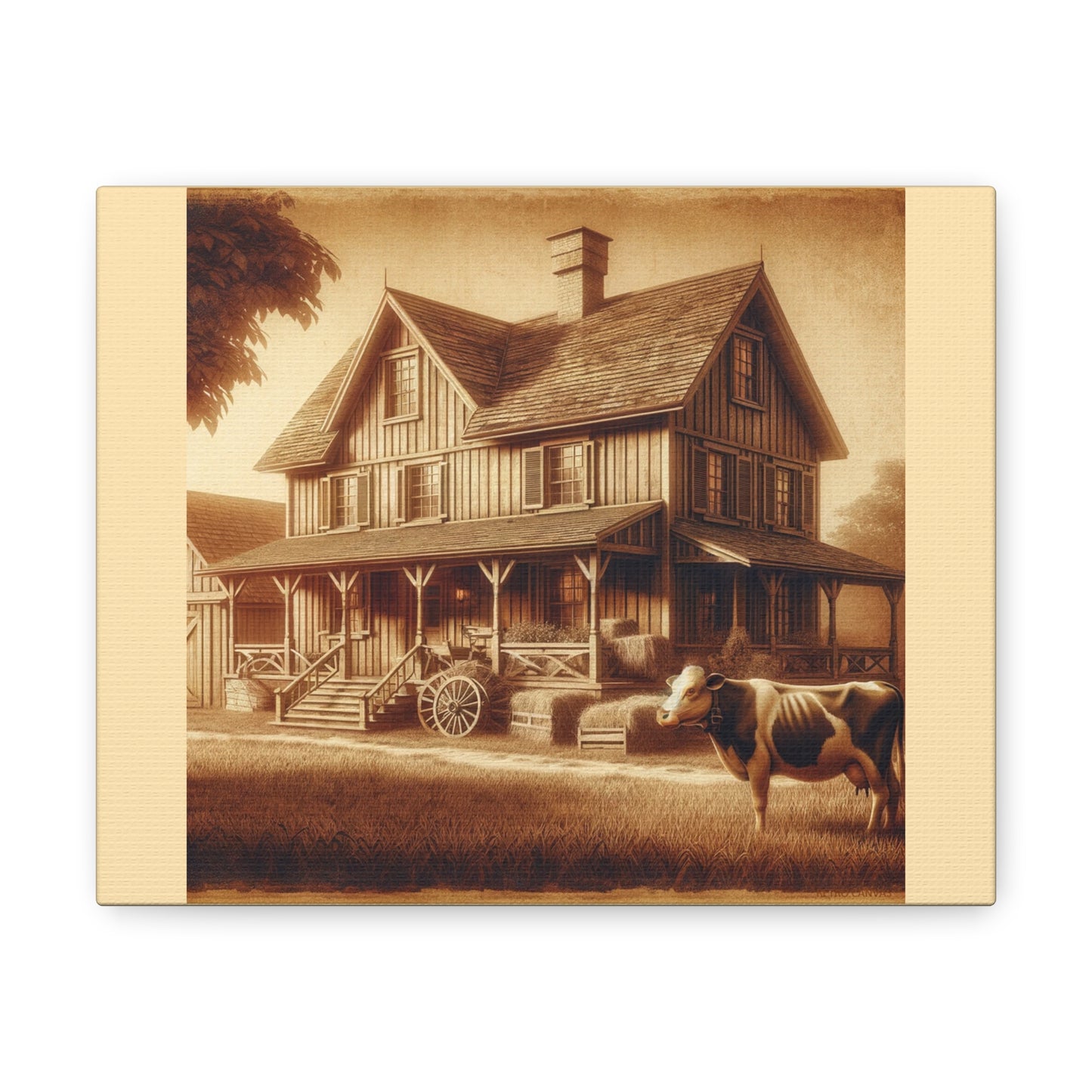 Farmhouse and Cow - Canvas Wrap