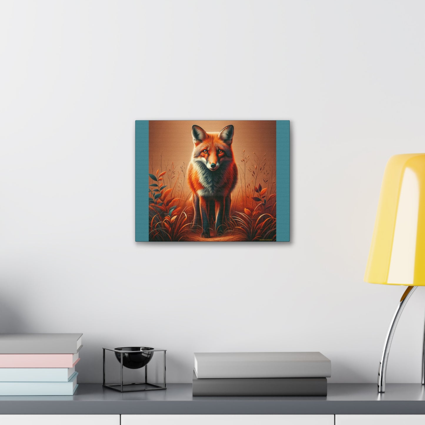 Fox Vibrant Animal Wall Art - Vintage Green Canvas