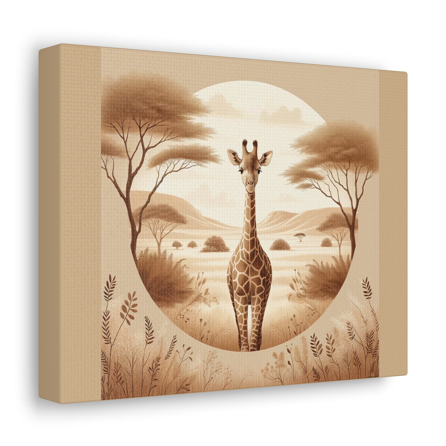 Vintage Giraffe Portrait -Tan Canvas Wrap