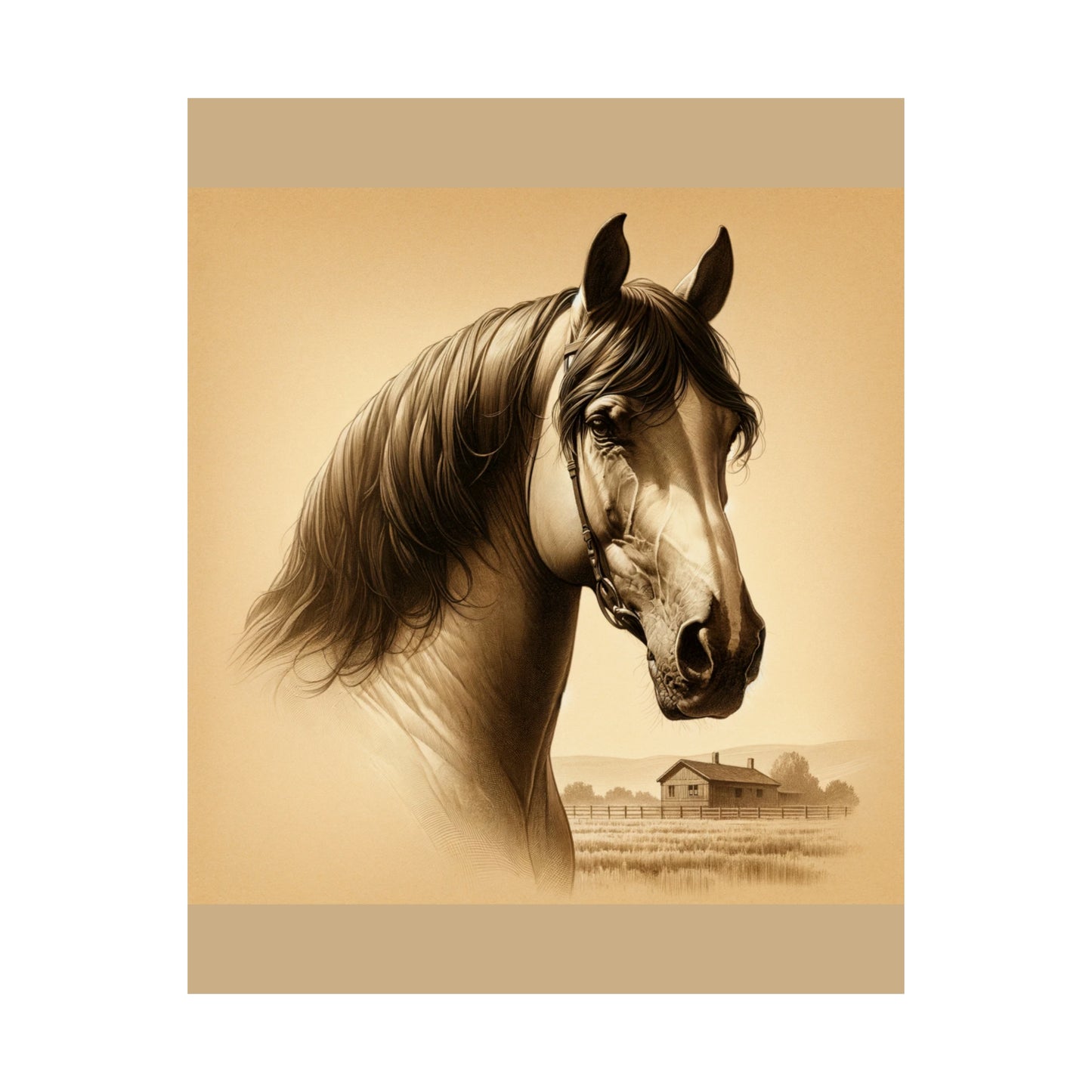 Horse Poster Vintage Styled Wall Art for Horse Lover Wall Art for Office |Tan Matte Poster