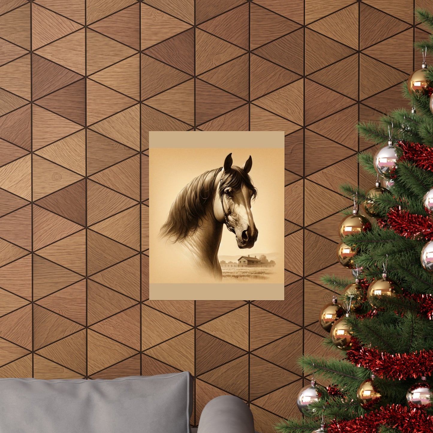 Décoration murale animalière cheval pour chambre d'enfant - Affiche mate beige