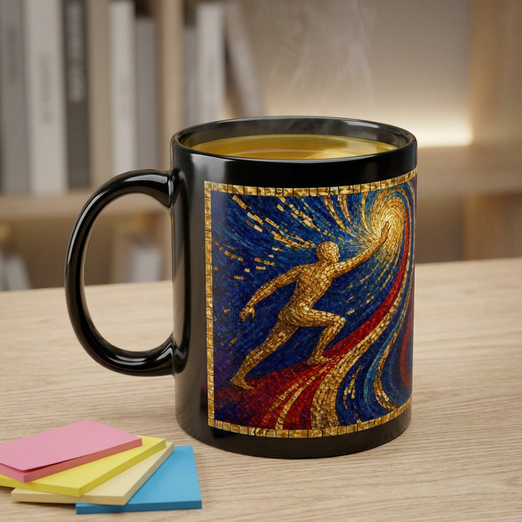Artistic Blue Mosaic Art Coffee Mug — Inspirational "My Action Creates Movement" Phrase