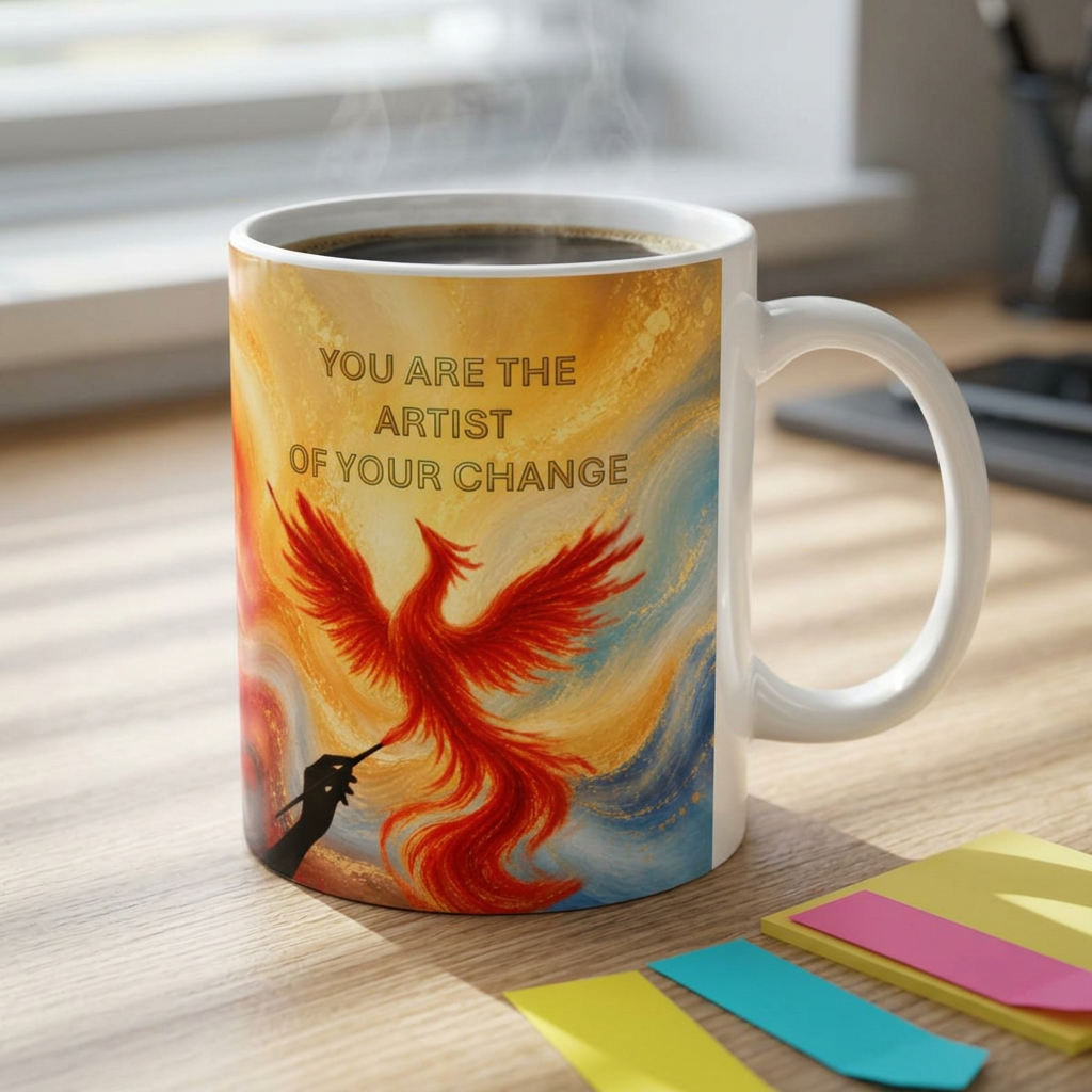 Inspirational Phoenix Ceramic 11 oz  Mug — "You Are the Artist of Your Change"