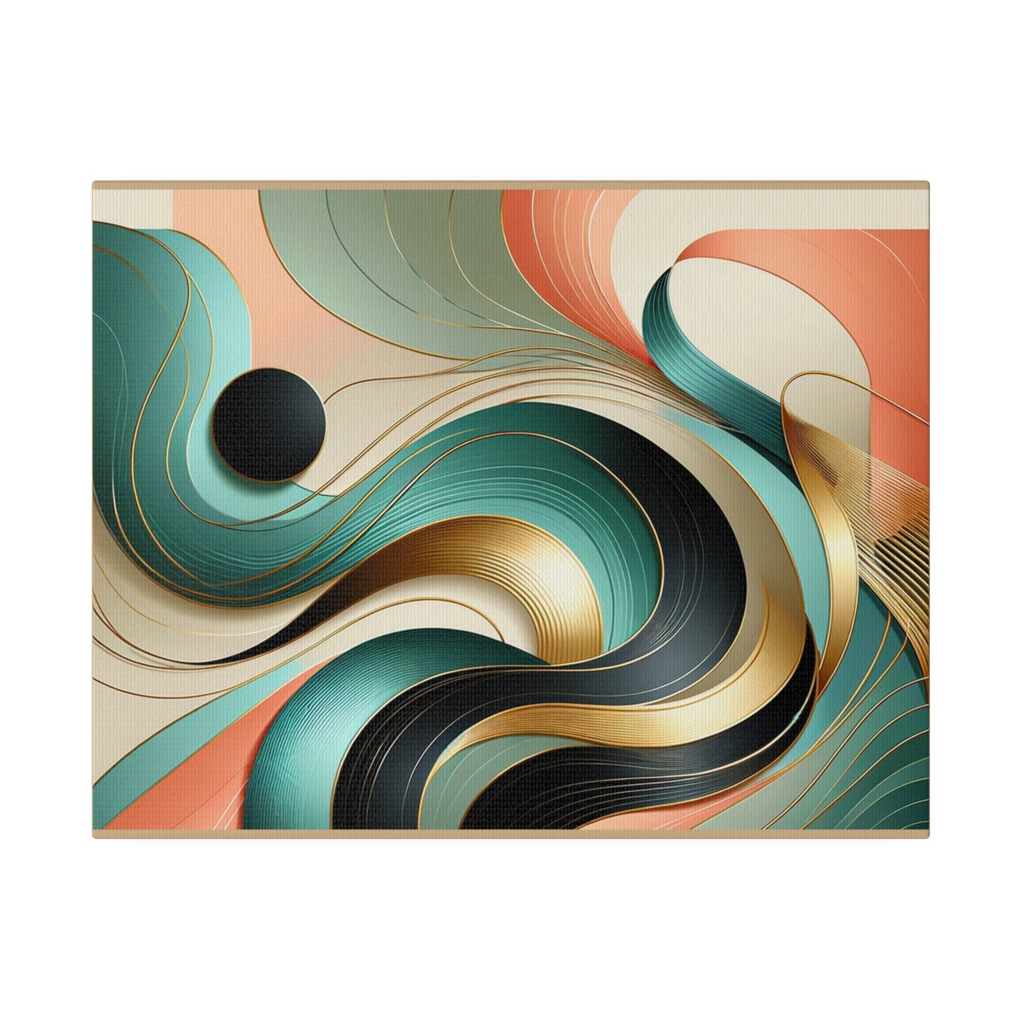 Swirl Black Salmon Gold Abstract Wall Art for Office Home Décor for Living Room Retro Themed Art on Tan Canvas