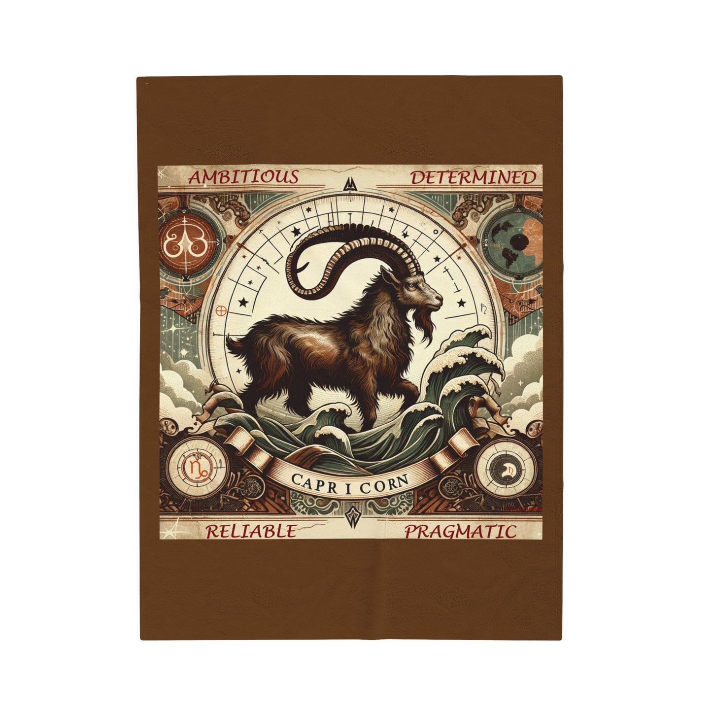 Vintage Capricorn Zodiac - Brown Velveteen Plush Blanket