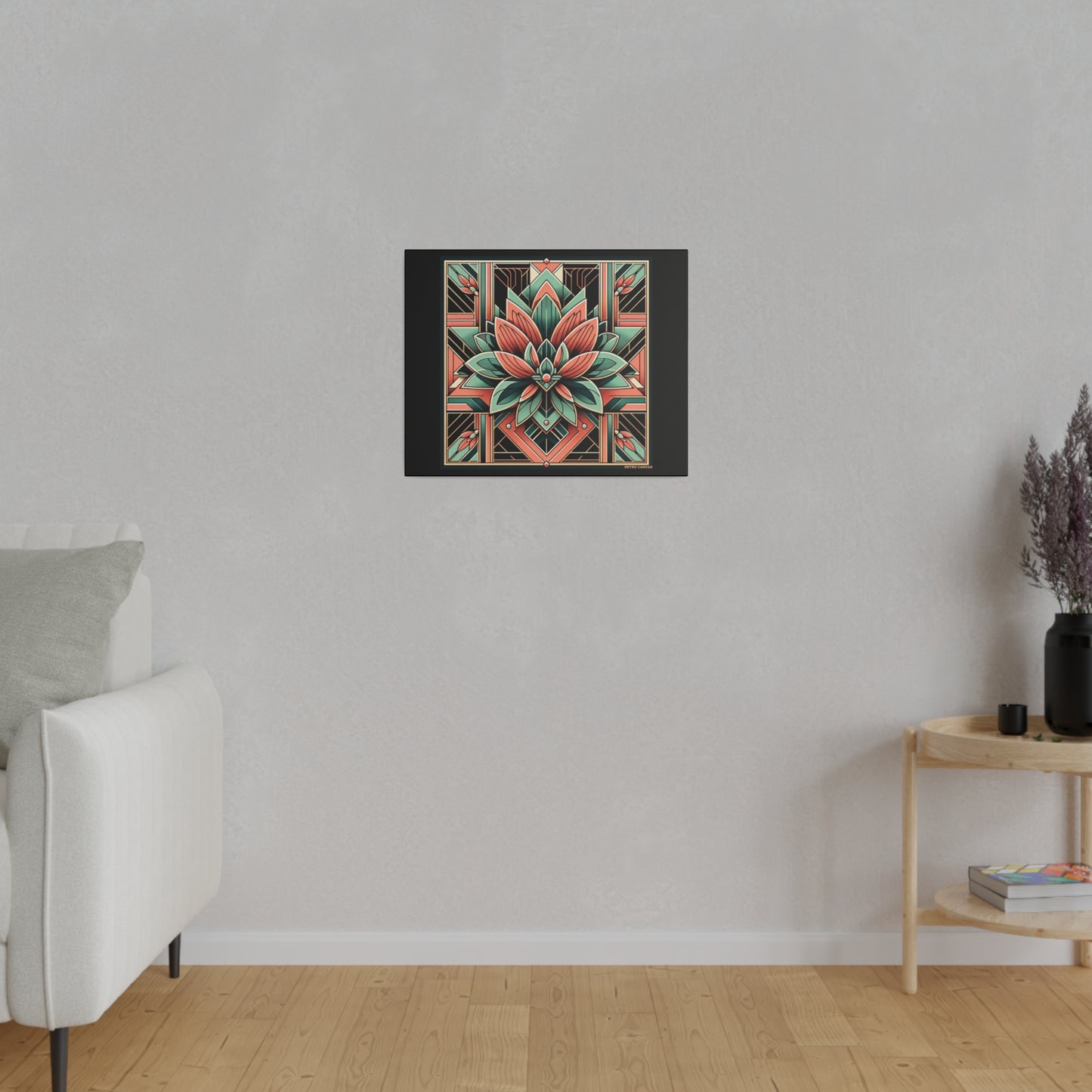 Lotus Art Deco Wall Art on Black Stretched Canvas