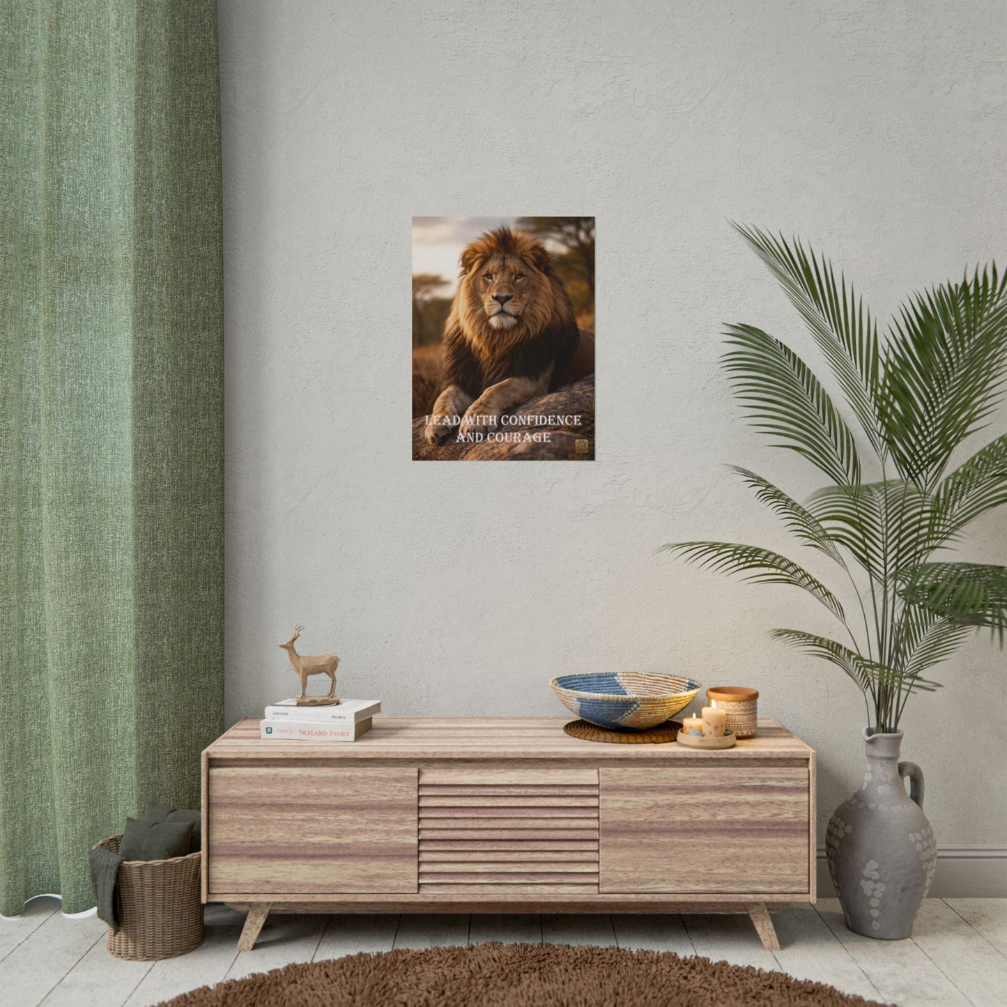 Lion 'Lead With Confidence and Courage' Motivational Poster Wall Art