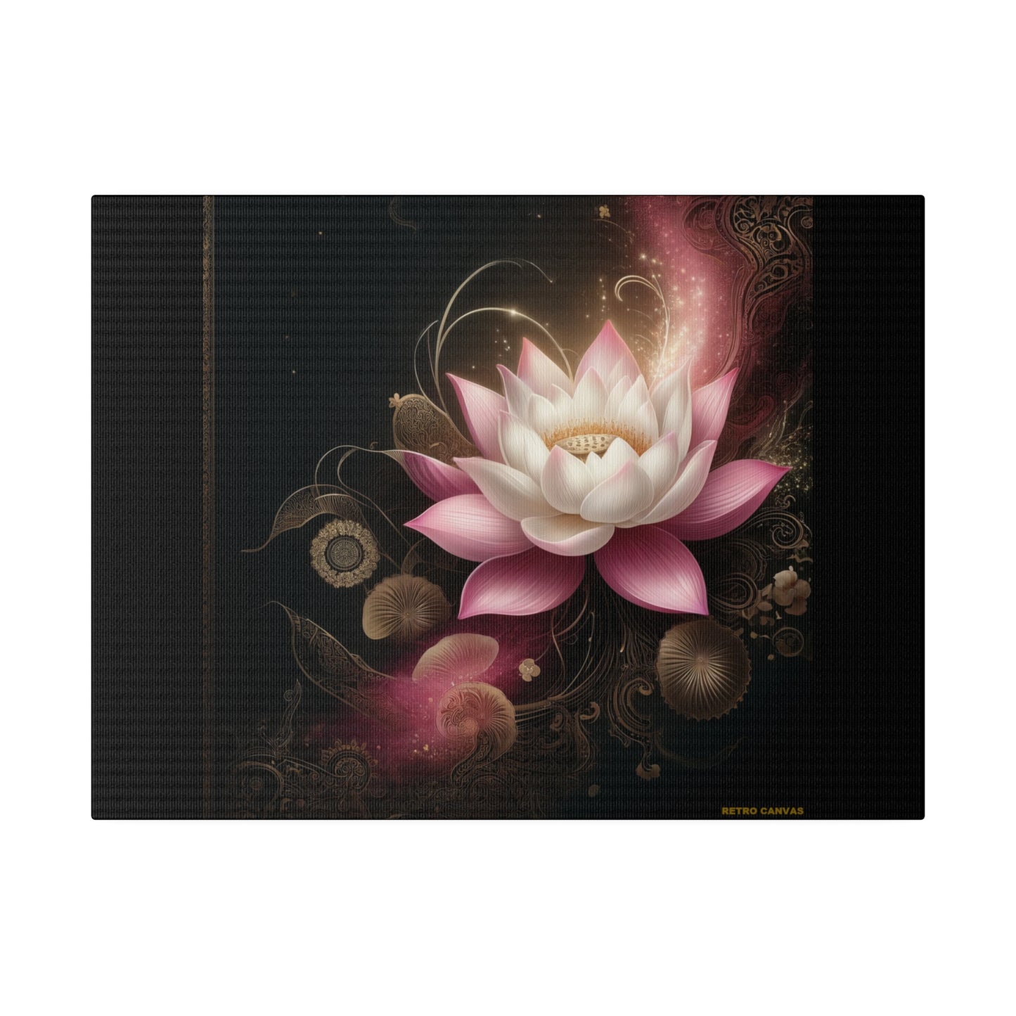 Ethereal Lotus Wall Art on Black Stretched Canvas