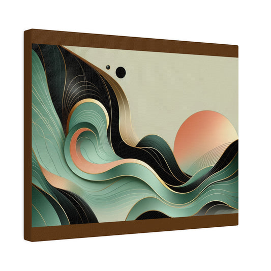 Sunrise Abstract Wall Art for Office Art for Living Room Green Black Gold Art on Brown Canvas