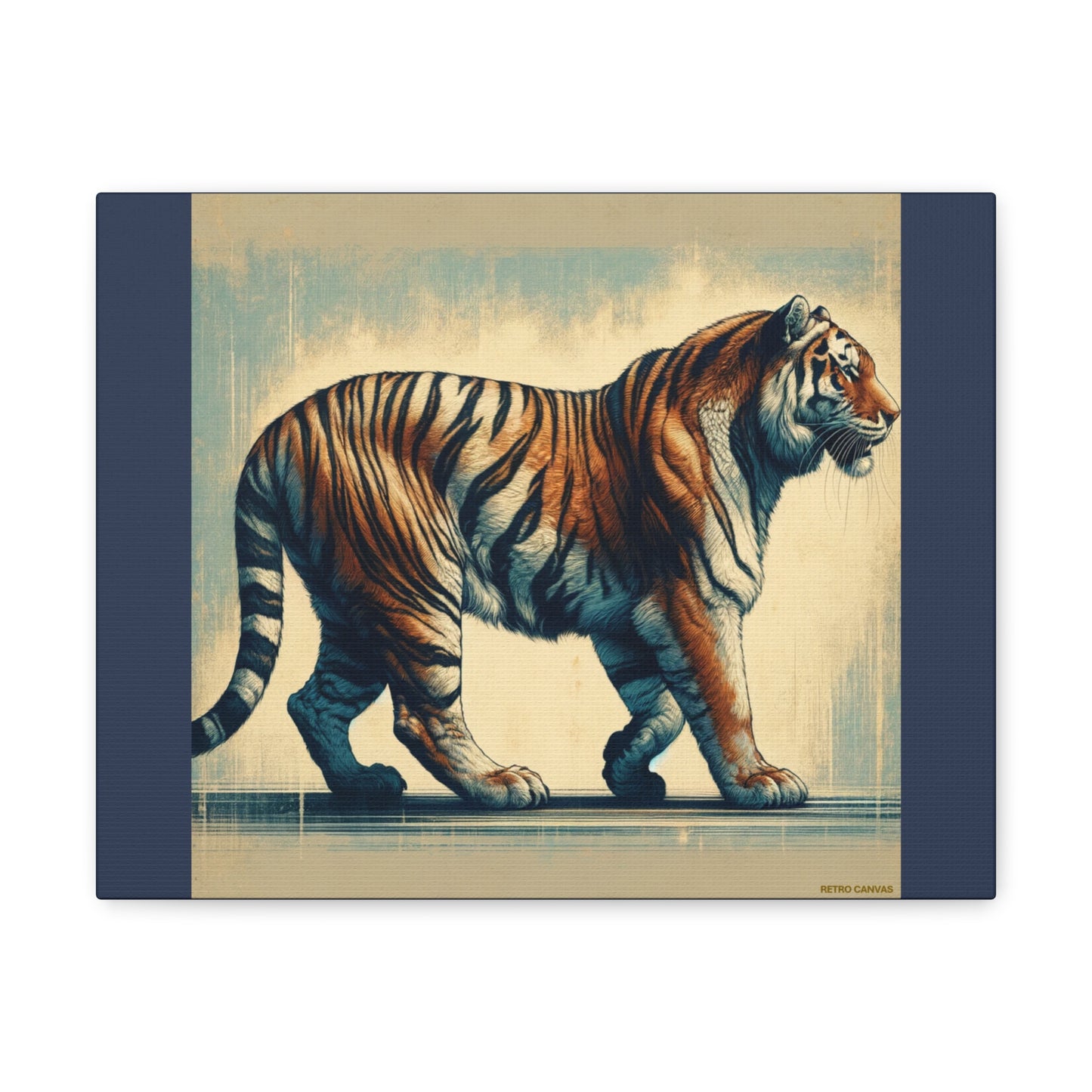 Tiger Safari Animal Wall Art - Blue Canvas