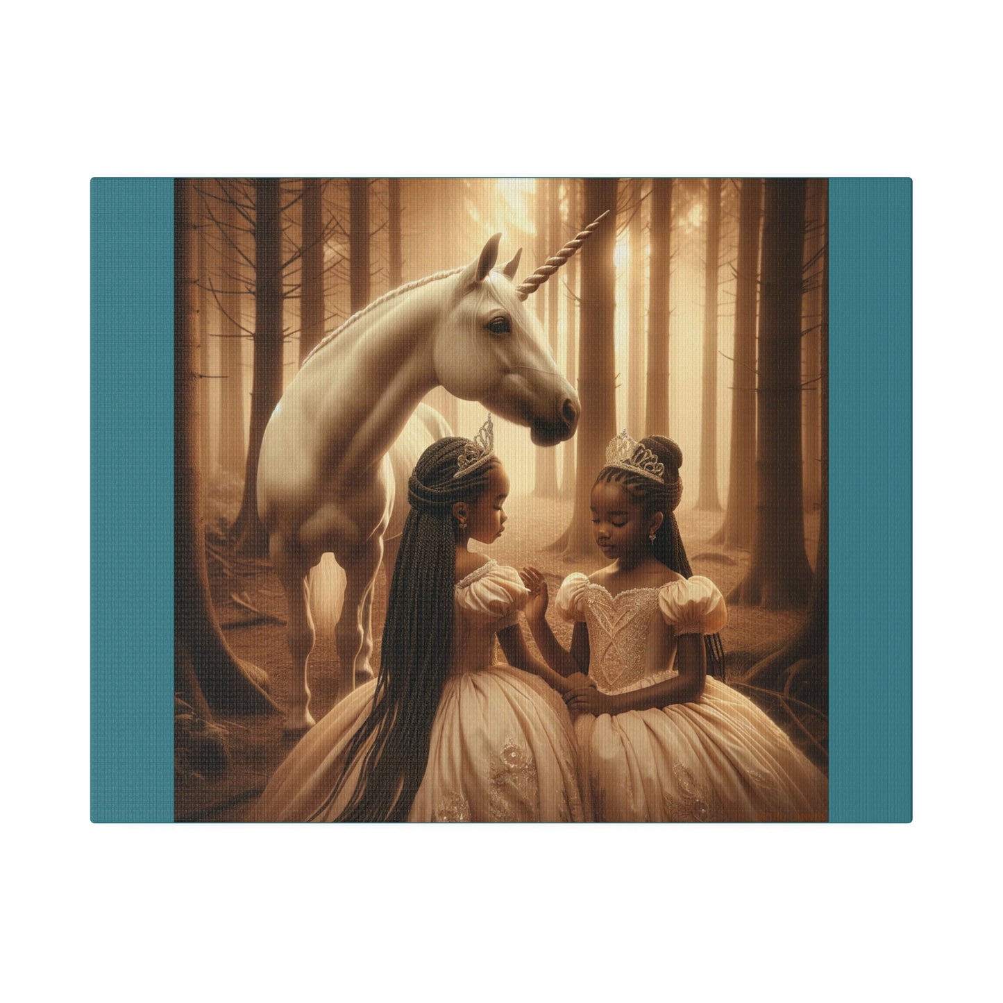 Princesses and Unicorn - Vintage Green Stretched Canvas