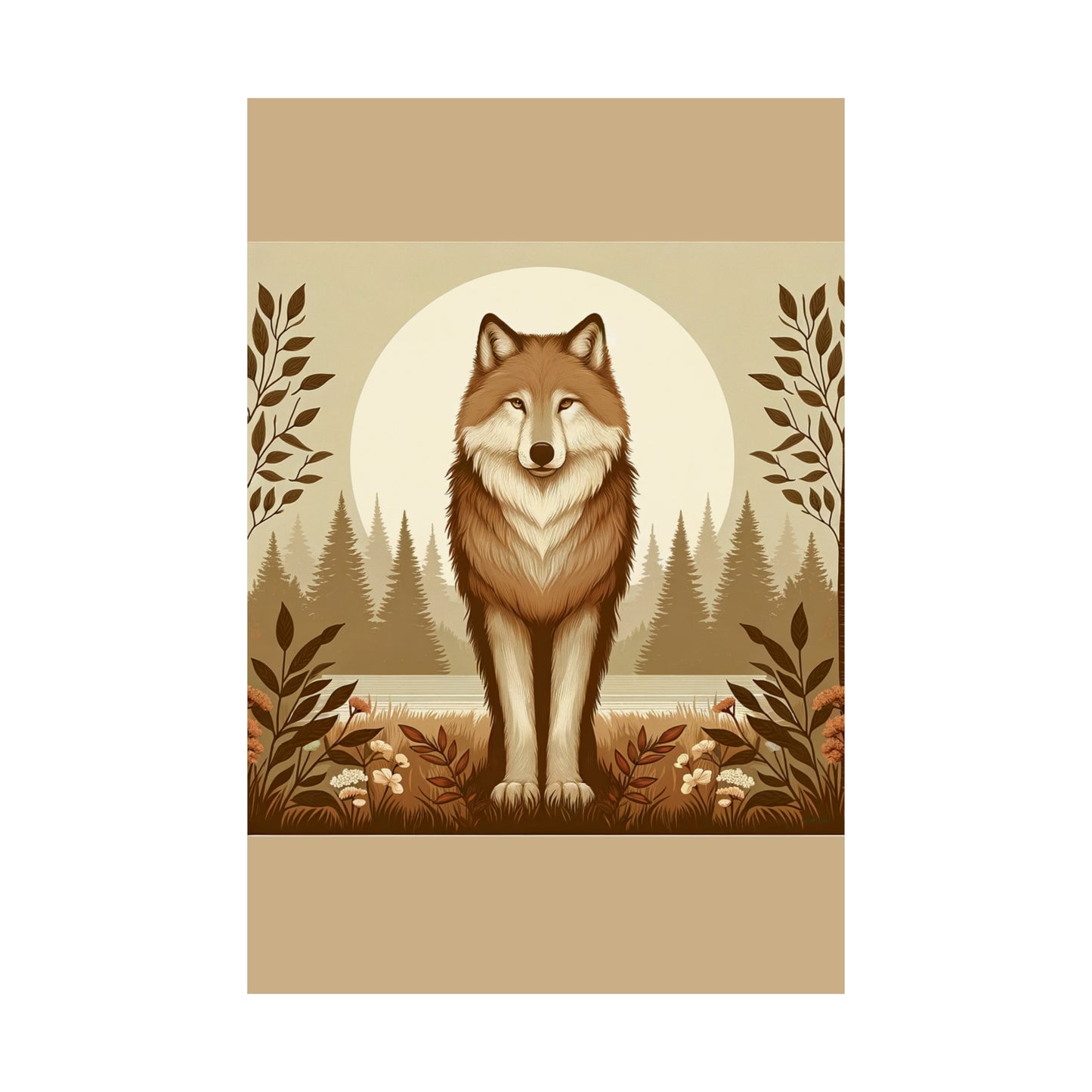 Portrait de loup | Affiche verticale mate beige