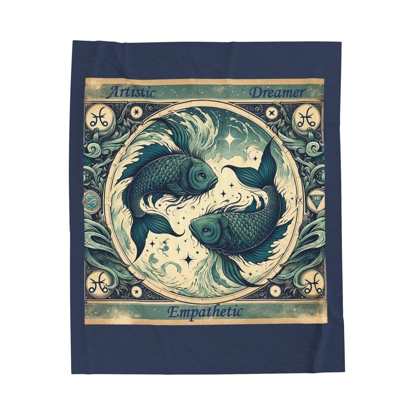 Vintage Pisces - Vintage Blue Velveteen Plush Blanket