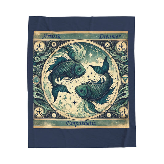 Vintage Pisces - Couverture en peluche en velours bleu vintage