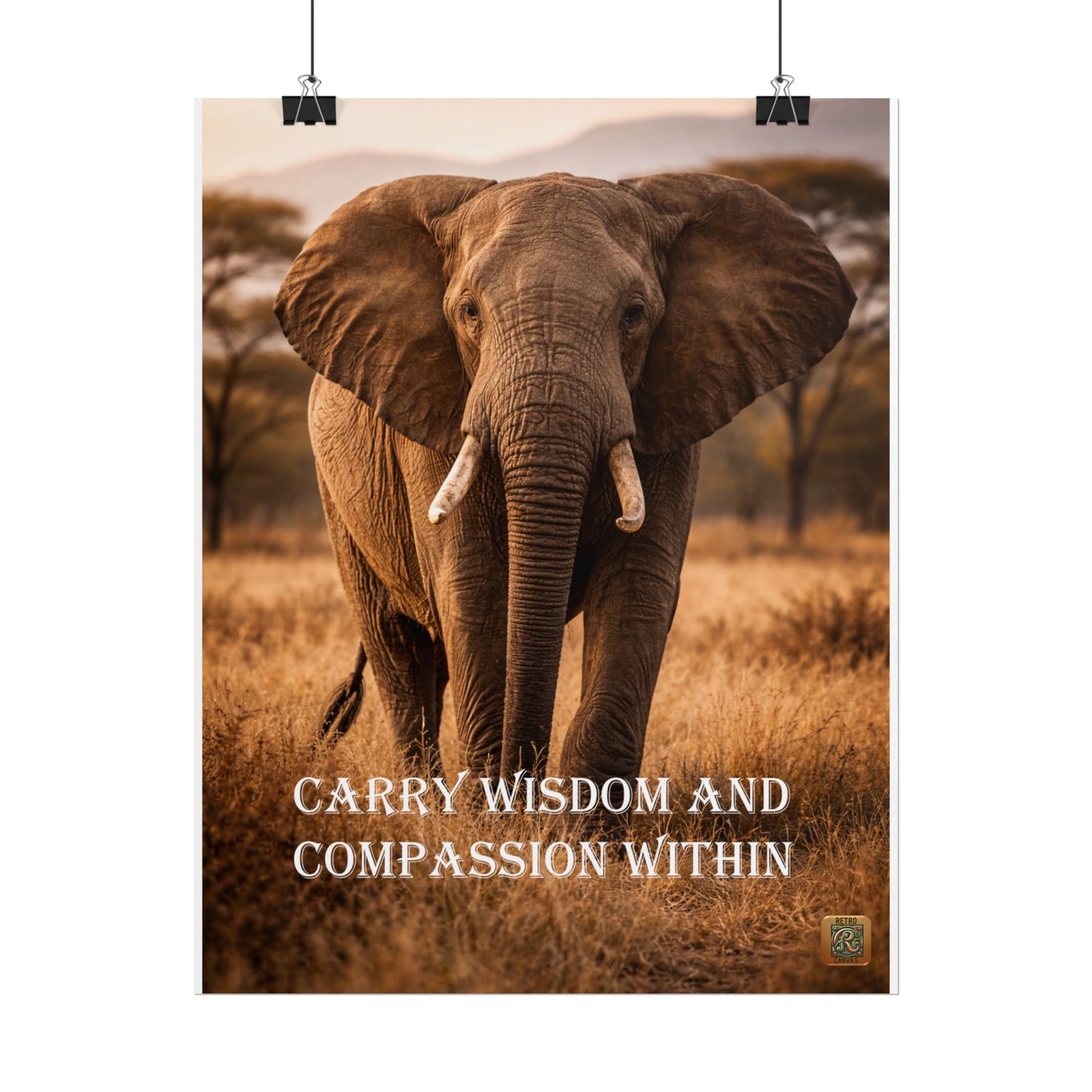 Elephant Motivational Poster - "Carry Wisdom and Compassion Within" Wall Art