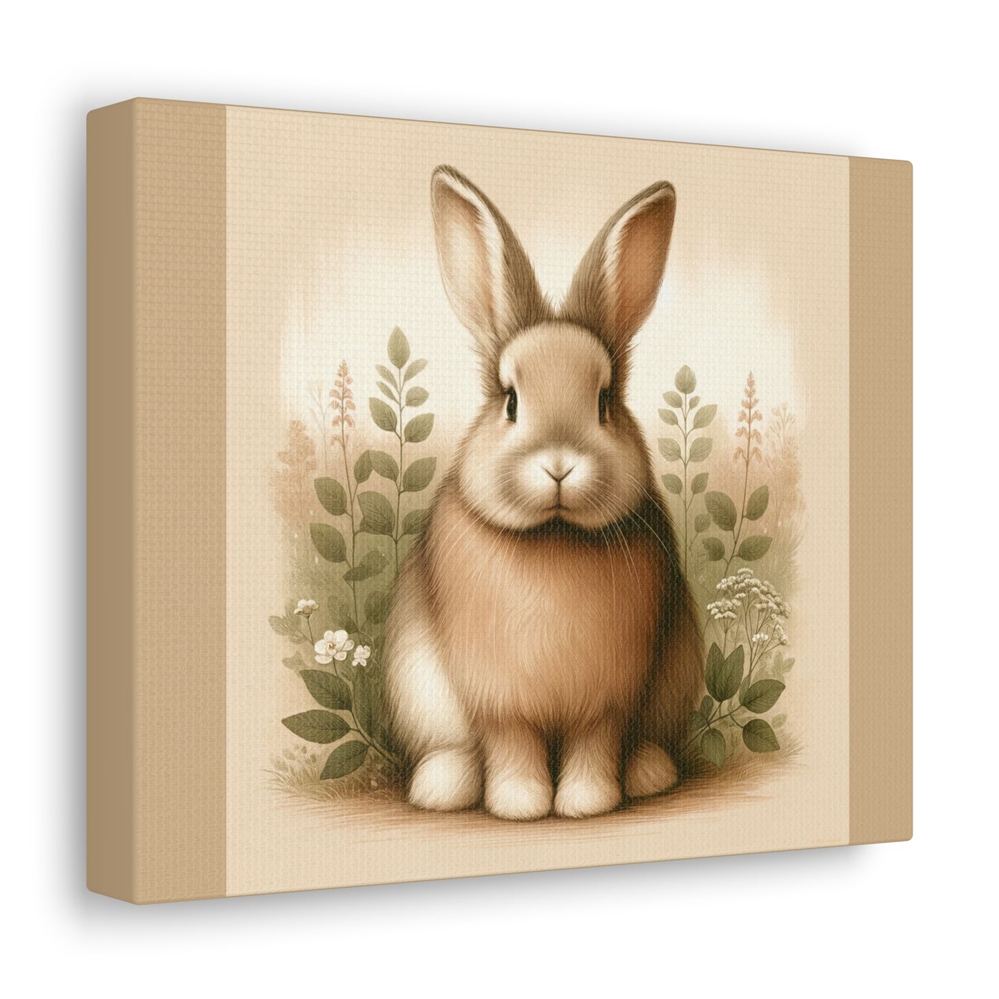 Vintage Rabbit Portrait -Tan Canvas Wrap