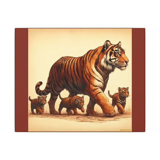 Tiger Family Animal Wall Art - Burnt Umber Canvas